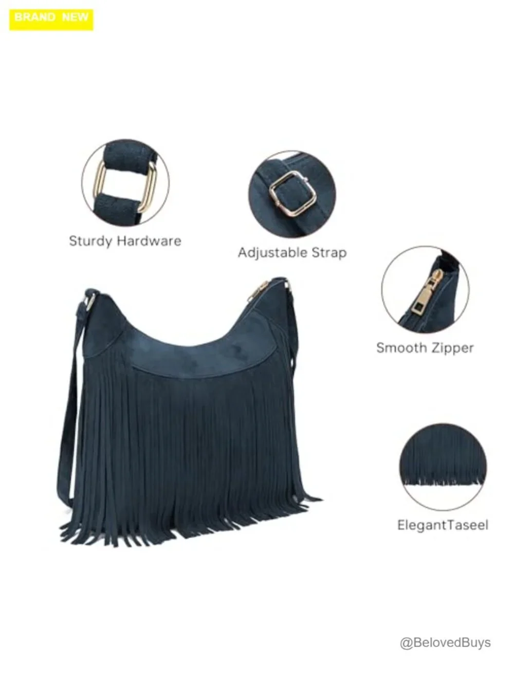 Vintage Suede Hobo Bag Tassel Crossbody Shoulder Purse